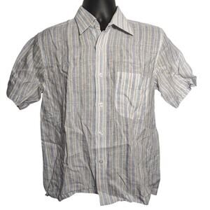 Louis Feraud Linen Button Down Short Sleeve Shirt Cream Mens Size Medium